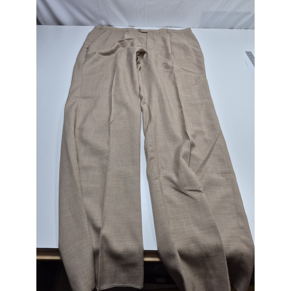 Majer Dress Pants Mens 44x36 Beige Wool Linen Pleated Straight Unhemmed NWT